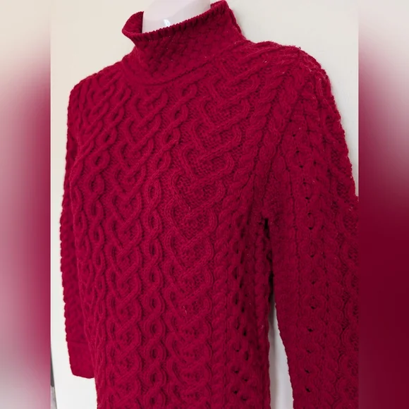 Aran Mor Hearts High Mock Neck Cable Knit Sweater Small Red - Picture 6 of 11